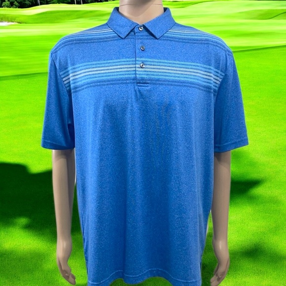 Jack Nicklaus Men’s Blue Horizon Striped Color Block Polo Golf Shirt - Picture 7 of 16